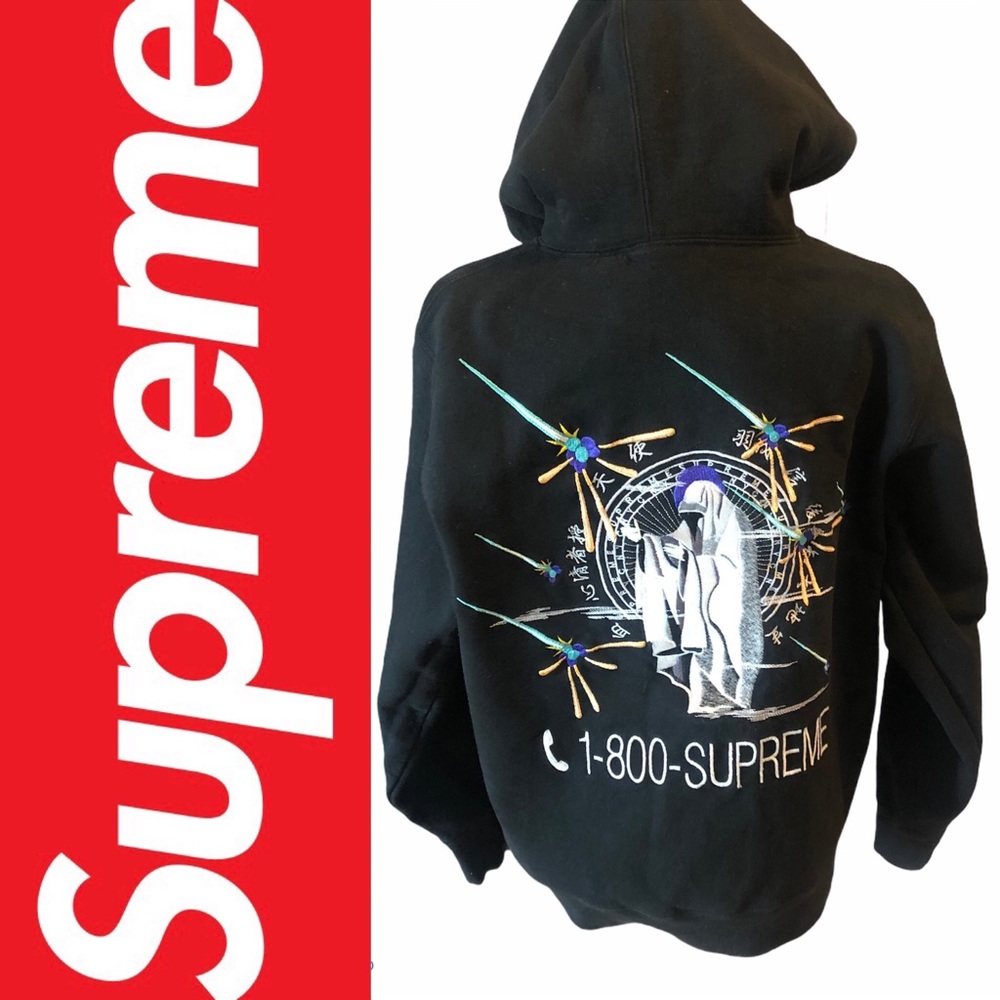 SUPREME 💯 1-800-SUPREME BLACK EMBROIDERED HOODIE